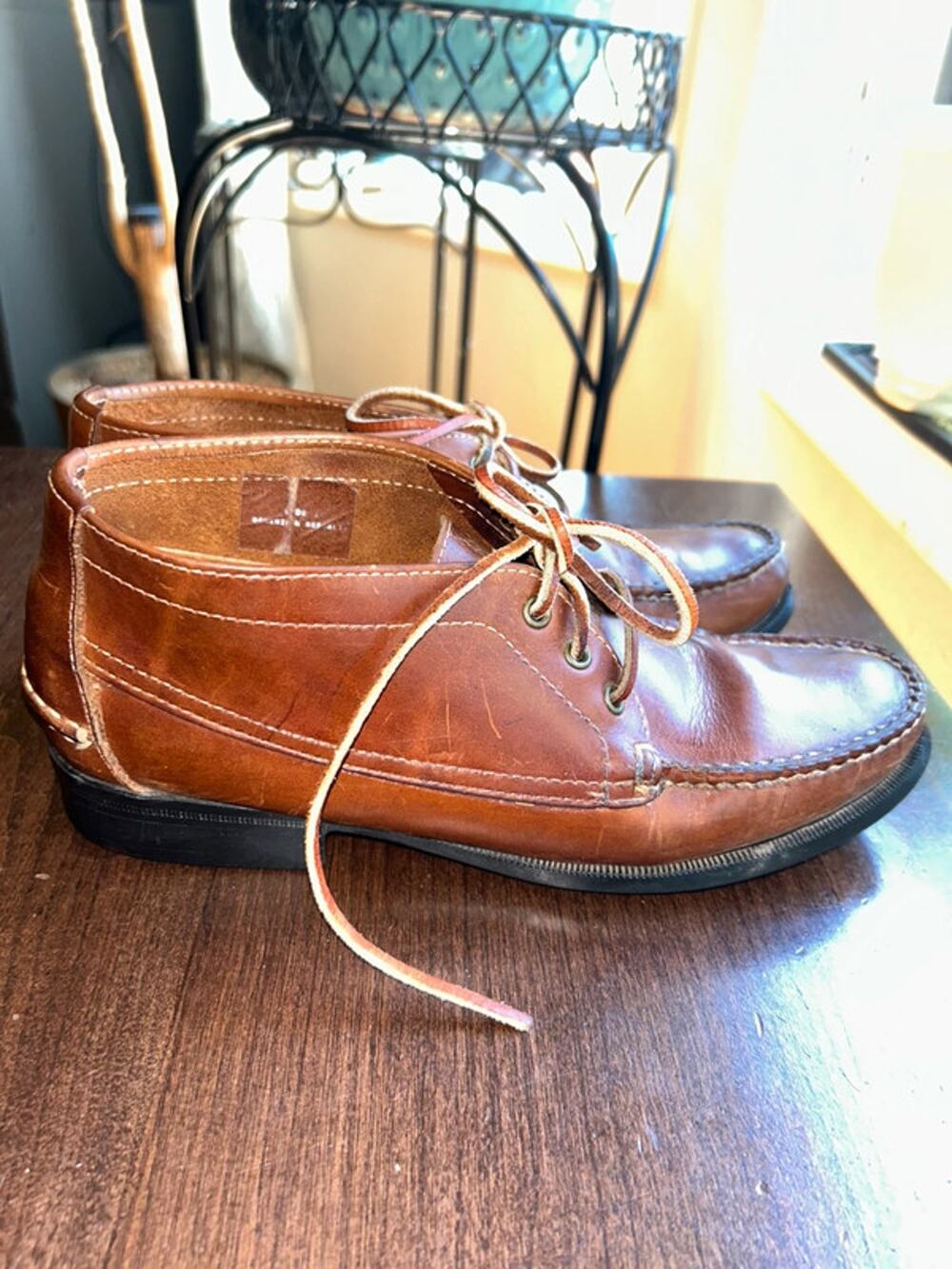 Sebago women’s Vintage Brown Leather Moccasin Dock Side Lace up Boots Leather 9